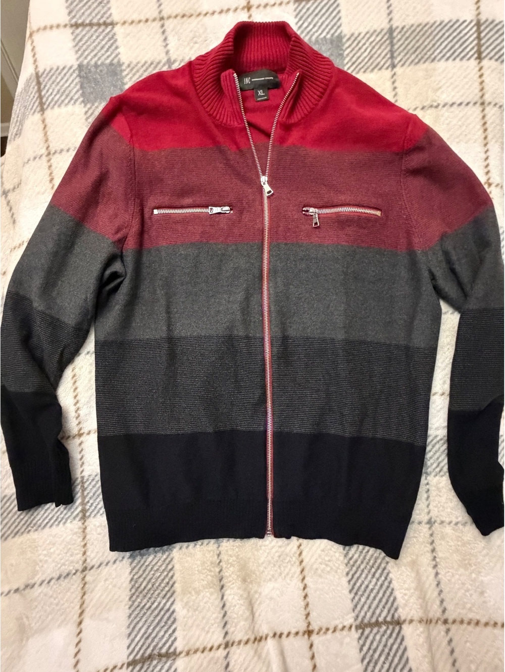INC International Concepts Men's XL Striped Full Zip Cardigan Sweater